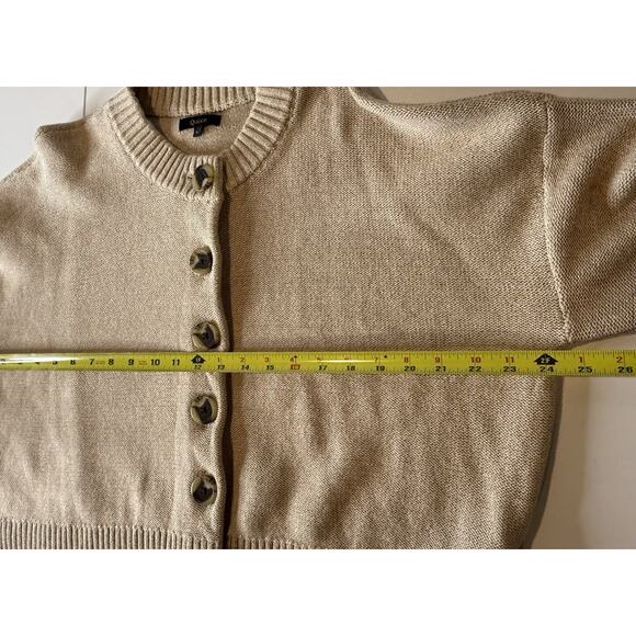 Quince 100% Organic Cotton Cropped Cardigan Womens Sz L Cement Tan Minimalist - Picture 6 of 11